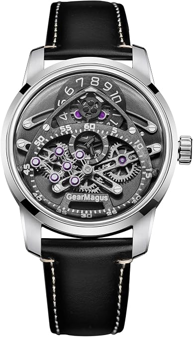 OBLVLO Luxury Mens Watch Double-Sided Wheels Self Winding Mechanical Leather Automatic Watches for Men