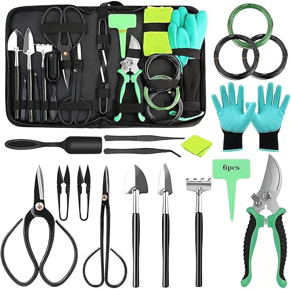 Professional 24-Piece Bonsai Tool Kit - Complete Premium Steel Set for Trimming, Grafting & Care, Ideal for Gifting and Personal Gardening Use (Includes Storage Case)