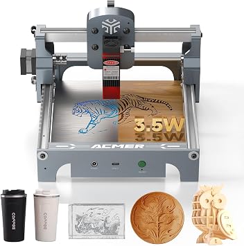 ACMER S1 Laser Engraver 3500mW for Beginner Mini Laser Engraving Machine for Wood, Leather, Plastic, Class 1, Silver