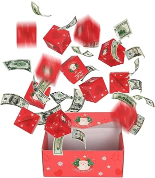 Surprise Gift Box Explosion for Money, Merry Christmas Explosion Gift Box, Money Gift Box for Cash Gifts, Luxury Folding Bouncing Explosion Box for Women, Men, Kids, Grandkids (Red 1, 6 Box Set)