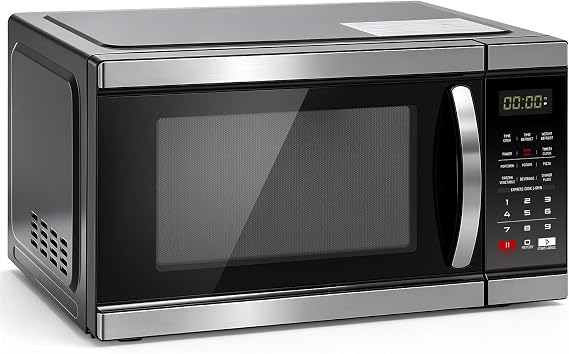 Smad Microwave Countertop Ovens 1000 Watt, Black Small Microwave 1.1 Cu Ft, Large Microwave Digital 6 Auto Cooking, Eco Mode, Child Lock, 10 Power Level, Led Display, Easy Clean, Memory Function