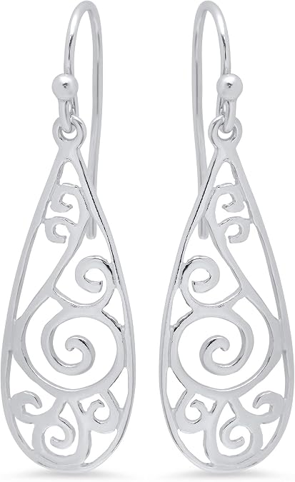 MAX  STONE 925 Filigree Sterling Silver Teardrop Dangle Anti-tarnishing Statement Earrings for Women