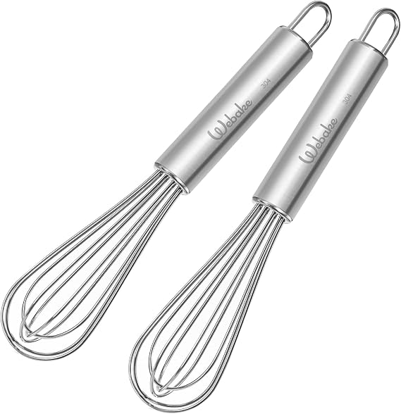 Webake 7.5" Stainless Steel Mini Whisks, 304 Small Metal Whisk for Professional or Home Set of 2