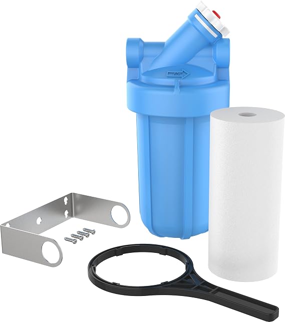 Pentair OMNIFilter BF35 Water Filtration System, 10" Premium Whole House Heavy Duty with Bypass, Includes 10" Big Blue Housing, RS18 Sediment Reduction Cartridge and All Tools | Includes Heavy Duty Housing With Quick Change Bypass, RS18 50 Micron Sediment Cartridge, Wrench and Bracket