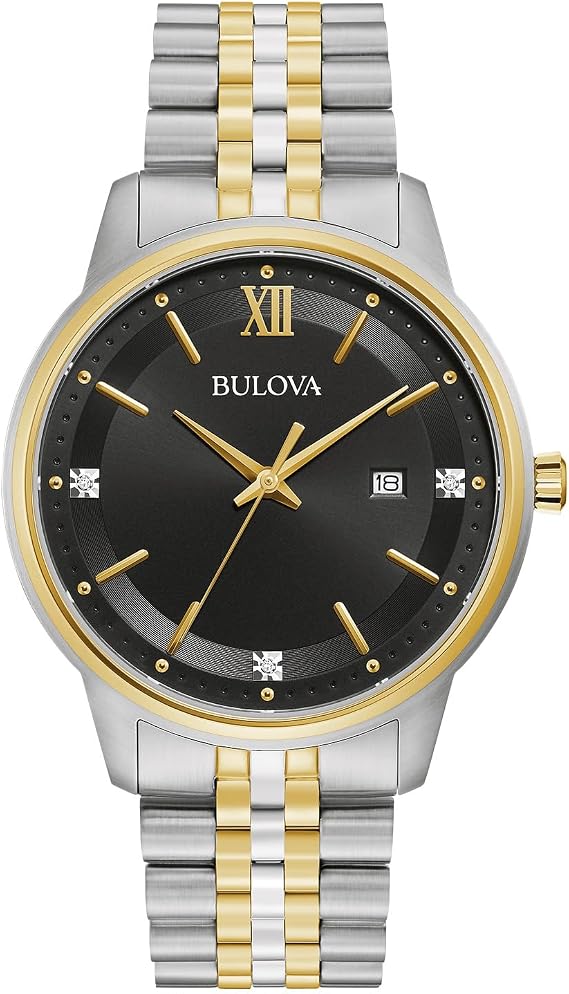 Bulova Men's Dress Classic Diamond Watch, 3-Hand Date Quartz Watch, Stainless Steel Bracelet, 41mm
