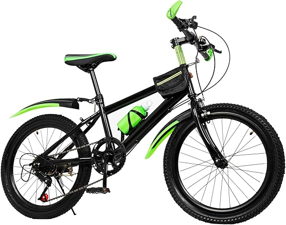 20 Inch Kids Mountain Bike - 7-Speed Children's Bike w/Dual Disc Brakes - Heavy Duty Steel Frame for Boys & Girls Age 8-12 - Trail/City Riding (Green)