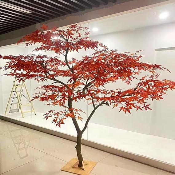 Modern Realistic Large Japanese Red Maple Large Artificial Maple Tree Landscape Tree for Home Office Living Room Floor Decor Outdoor Wedding Parties Shopping mall Decorations(1.8mx1.5m)