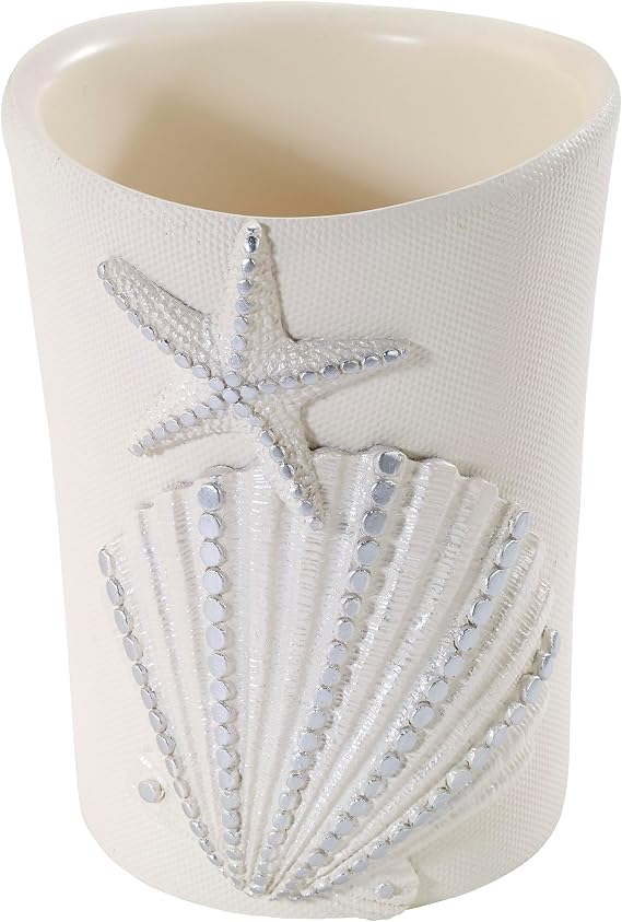 Avanti Linens - Tumbler, Countertop Organizer, Seashell Inspired Bathroom Accessories, Guest Bathroom Essentials (Sequin Shells Collection) | Bathroom Tumbler, Multipurpose Cup, Holds Toothbrushes, Makeup Brushes & Razors, Countertop Organizer, Easy To Clean