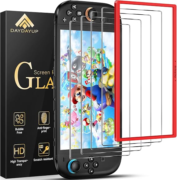 daydayup 4 Pack Switch 2 Screen Protector Tempered Glass with Guiding Frame Tool for Nintendo Switch 2 - Ultra Resistant Hardness 9H and HD Clear Screen Protector for Nintendo Switch 2 2025 Model
