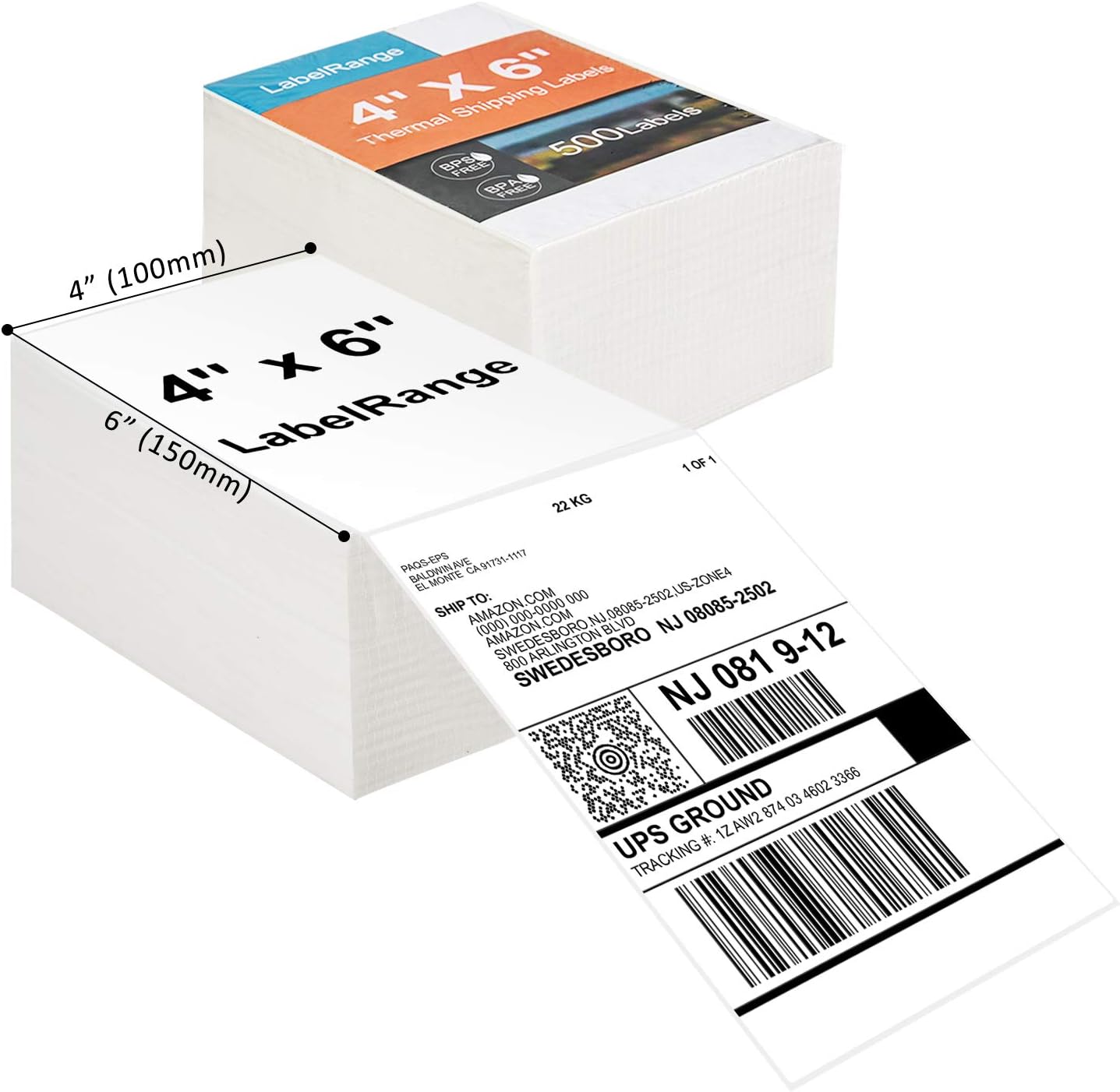 LabelRange 4x6 Thermal Labels, Commercial Grade Direct Thermal 4x6 Shipping Labels, 500 Sheets per Stack,1 Stack