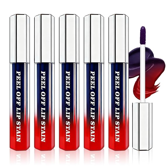 5PCS Lip Stain Peel Off Set, Long Lasting Waterproof Lip Tint for Wome | Matte Finish Liquid Lipstick, Highly Pigmented, Non-stick, Smudge-proof Lip Makeup, Nourish Lip Gloss for All Skin Types