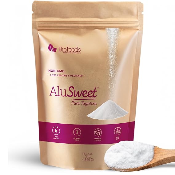 Alusweet 3 LBS of 100% Pure Tagatose - Sweetener Prebiotic - Low Calalories - NON-GMO, 340 Servings, Sugar Substitute with 6 Calories & low Carbs, Keto Certified, Great for Coffee, Tea & Baking 48 Ounces
