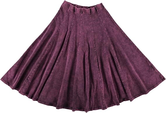 KIKI RIKI Stonewash Panel Midi Skirt with Elastic Waist for Womens/Teens 32 Inch Length