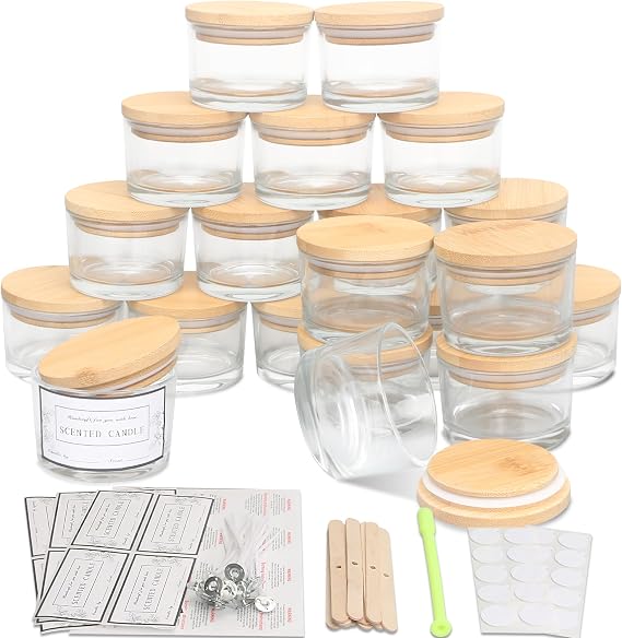 MILIVIXAY 20 Pack 4 OZ Clear Glass Candle Jars with Lids and Candle Making Kits - Bulk Wide Mouth Small Empty Candle Jars for Making Candles - Spice, Powder Containers.