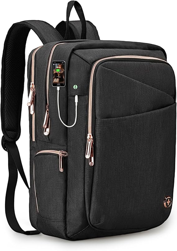 Swissdigital Design Laptop Backpack for Women,With USB Charging Port Computer Work Backpack,Fits 15.6 Inch Laptop Travel Casual Backpack,Black | SD1006-01