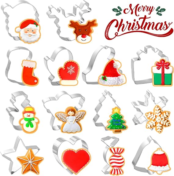 MAPVOLUT 14-Piece Christmas Cookie Cutter Set - Classic Christmas Patterns, Food-Grade Stainless Steel, Easy Demold & Perfect for Holiday Baking