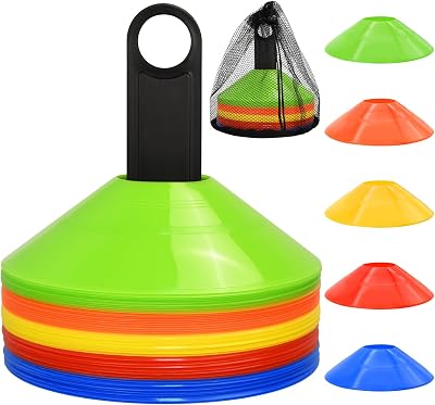 RUBY.Q Disc Cones, Soccer Cones, Basketball Cones with Carry Bag and Holder, Football, Soccer, Basketball Training Equipment, 5 Color