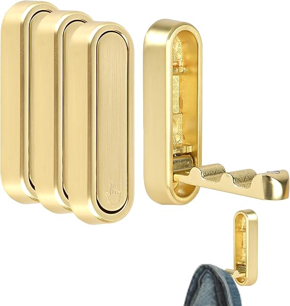4pcs Foldable Wall Hooks for Hanging, Folding Hooks Wall Mount of Copper