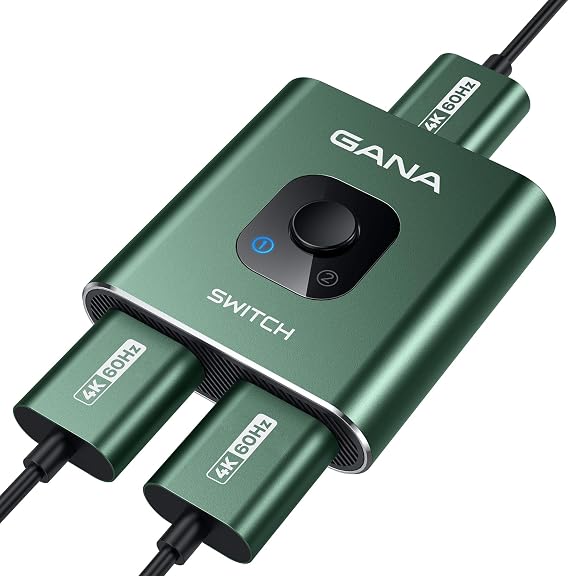 HDMI Switch 4k@60hz Splitter, GANA Aluminum Bidirectional HDMI Switcher 2 in 1 Out, Manual HDMI Hub Supports HD Compatible with Xbox PS5/4/3 Blu-Ray Player Fire Stick Roku