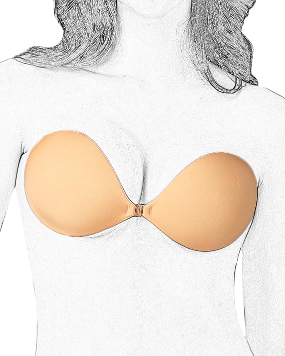 Niidor Sticky Bra Adhesive Strapless Bra Silicone Invisible Backless Bras for Women with Reusable Nipple Covers Nude