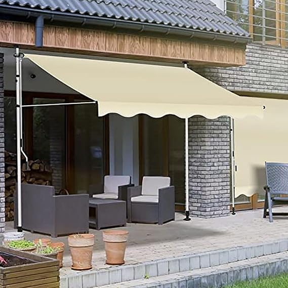 Retractable Awning, Portable Patio Awning, Waterproof Outdoor Sun Shade Shelter, Folding Gazebo Canopy Outdoor Patio Canopy Sunsetter (Beige+whiteframe 3.5m)