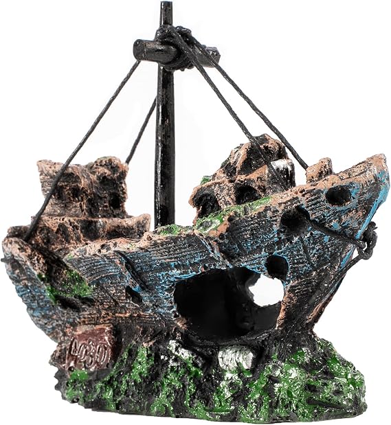Shipwreck Fish Tank Decoration, Resin Aquarium Ornament for Fish Favors | Realistic fish tank decor,non-toxic & fade-proof,5" size fits 10-55gal tanks,easy to clean,transforms any aquarium instantly