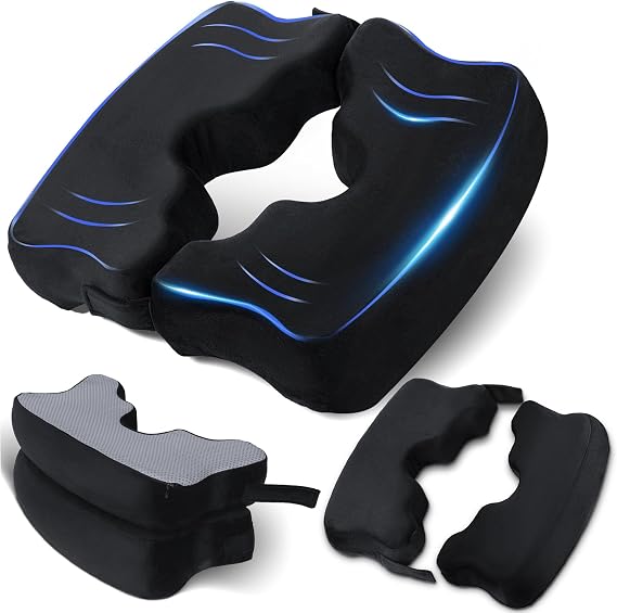 SAHEYER Bed Sore Cushions for Butt, Memory Foam Hemorrhoid Pressure Relief Pillow with Center Hole and Tailbone Cutout, for Long Sitting Coccyx, Sciatica, Postpartum, Pregnancy, After Surgery, Black