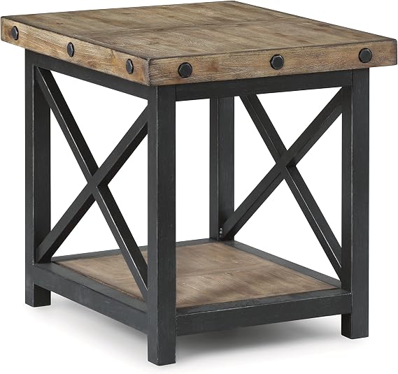 Flexsteel Light Brown End Table with Metal Frame and Exposed Bolt Heads