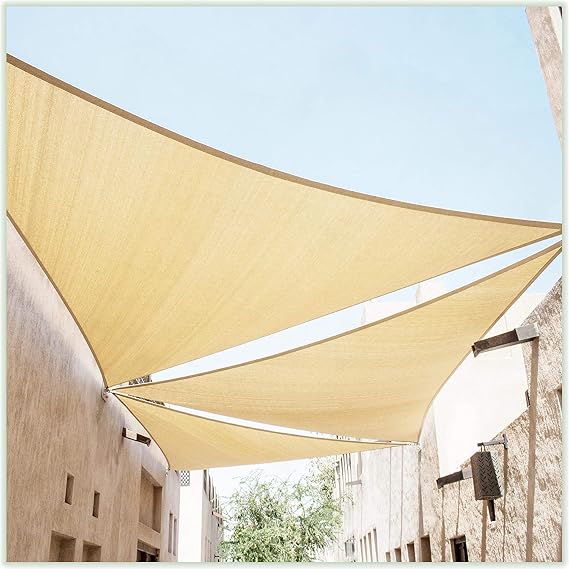 ColourTree 10' x 10' x 10' Beige Sun Shade Sail Triangle CTSLT10 - Canopy Fabric Mesh UV Block UPF50 & Commercial Heavy Duty & 190 GSM -
