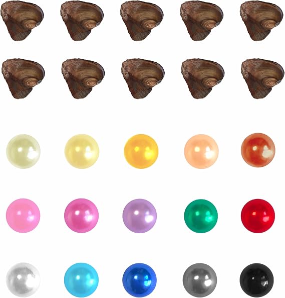 20PC Oyster with Pearl Inside Round Dainty Faux Pearl Meaningful Color Pearls Beads to Open for Jewelry Making Crafts Gifts(Round, ABS, 8mm)