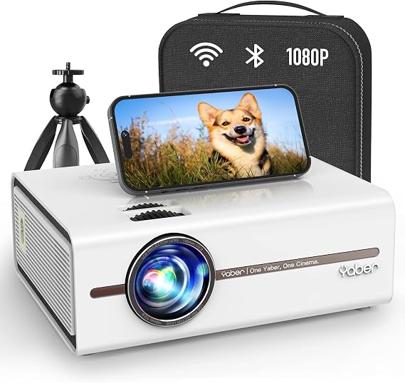 YABER U5 Mini Projector with 5G WiFi and Bluetooth 5.1, 2023 Upgraded 1080P 4K Support Video Projector, Mini Portable Outdoor Projector with Tripod & Carrying Bag, for Phone/HDMI/VGA/TV Stick