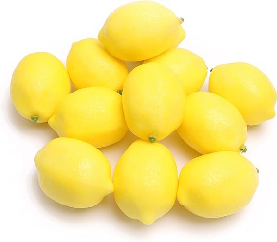 12PCS Artificial Lemons Fake Fruit Realistic Simulation Lemon Decor for Kitchen Counter Table Centerpiece, Thanksgiving Christmas Home Decoration, DIY Craft Filler for Glass Jar Vase