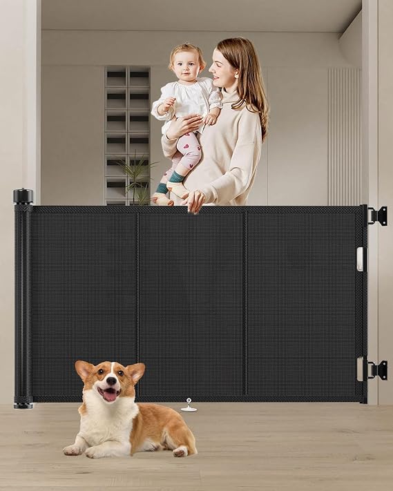 Miumoon 71 inch Reinforced Retractable Baby Gates 34 inch Tall