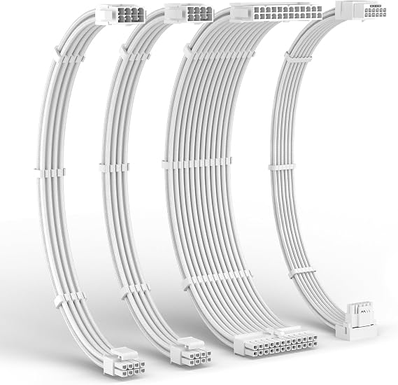 LTC 12VHPWR PSU Cable Extension Kit, 16AWG PCI-E 5.0 Power Supply PC Cable Extension, 1x24 Pin ATX / 2X 8Pin(4+4) EPS / 1x 12+4 Pin GPU, Soft Braided Sleeve Cable Combs, 300mm
