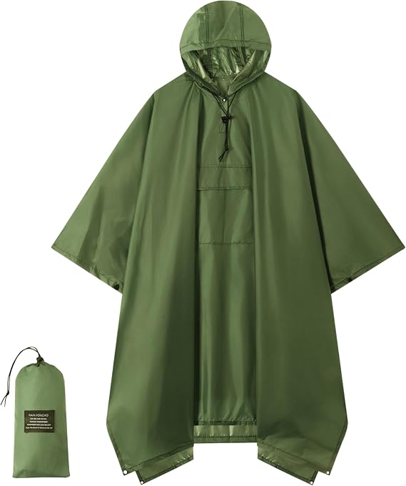 Hooded Rain Poncho for Adults - Waterproof Rain Coat and Lightweight Jacket 3-in-1 Multi-Function with Pockets