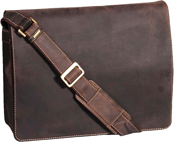 Mens Messenger BROWN Leather Bag VINTAGE A4 Laptop Office Uni Casual Record Bag - A48