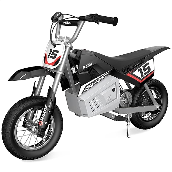 Razor MX400 Dirt Rocket Electric Bike for Kids Ages 8, 140 lb Max Weight, Black 24V Battery, Up to 14 Mph, 30-Min Ride Time on High Speed, Twist-Grip Throttle, Spoked Wheels w 12 Pneumatic Tires