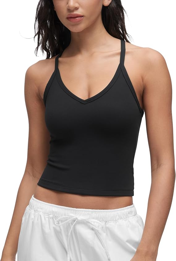 CRZ YOGA Double Lined V Neck Cami Crop Tank Top