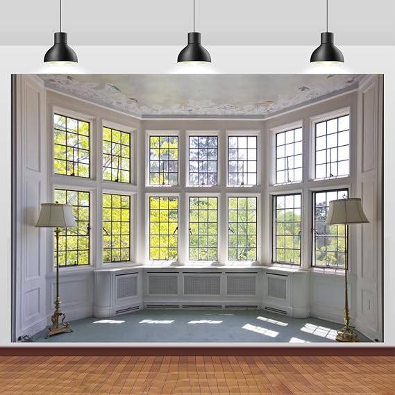 Polyester 5x3ft Big Bright Window Backdrop Window Garden Zoom Room Background for Wall Zoom Living Room Office Backdrop for Video Conference Background for Video Recording