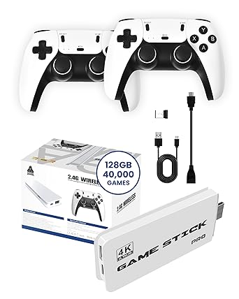 Boltz Retro Stick Gaming Stick Retro Gaming Console with 40,000+ Classic Video Games, 9 Emulators, 128GB Storage, Plug & Play 4K HDMI Output, Includes 2 Wireless 2.4GHz Controllers
