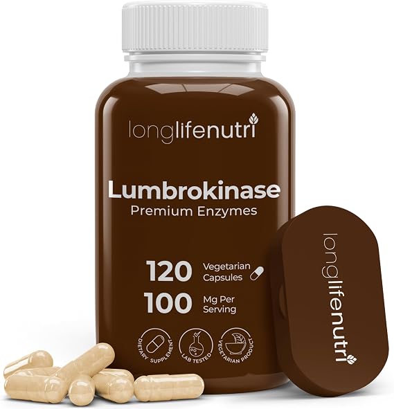 LongLifeNutri Lumbrokinase Supplement 100mg Maximum Activity Per Serving, 120 Vegetarian Capsules, 2-Month Supply, Natural Enzyme Supplement for Circulatory Health, Lab Tested, Made in USA