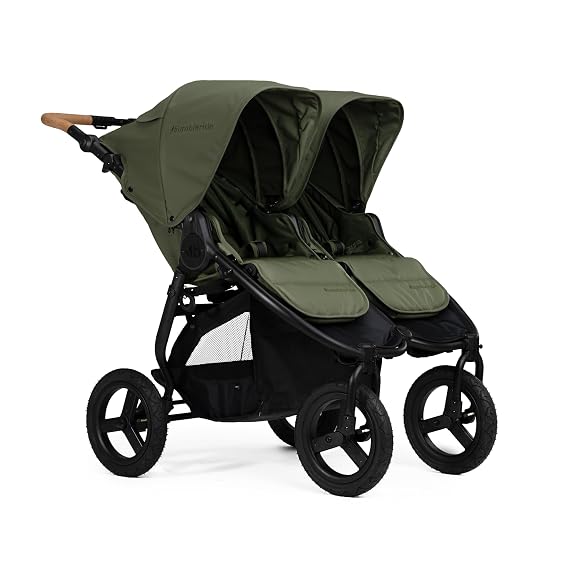 Bumbleride Indie Twin Double Stroller - Side-By-Side Infant and Toddler Stroller with Compact Standing Fold, Air-Filled Tires & All-Wheel Suspension - Olive