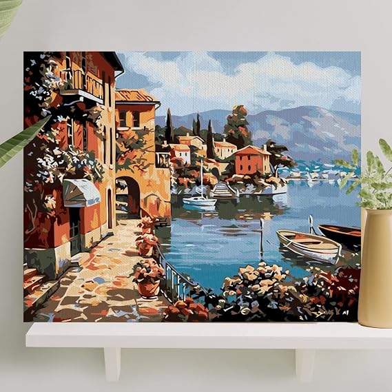 Palmiye Hobi Sanat Sayılarla Boyama Tuval Seti Fırça Boya Dahil (Çıtalı) 40x50 CM - Göl