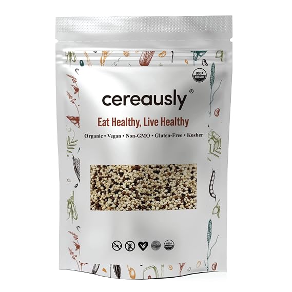 CEREAUSLY Organic Tri-Color Quinoa in Bulk | 4 Lb | Restaurants | Wholesale | Bolivian | Royal | NON-GMO | Kosher | Gluten-Free | Vegan