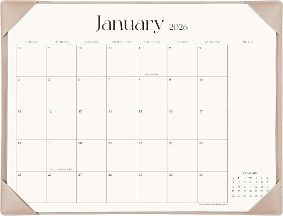 Simplified Desk Calendar 2026 with Desktop Mat, Cabbrix Large Desk Pad Calendar 21" x 16-1/2" Runs From January 2026 to June 2027, Desk Blotter Calendar for Home School and Office (Apricot)