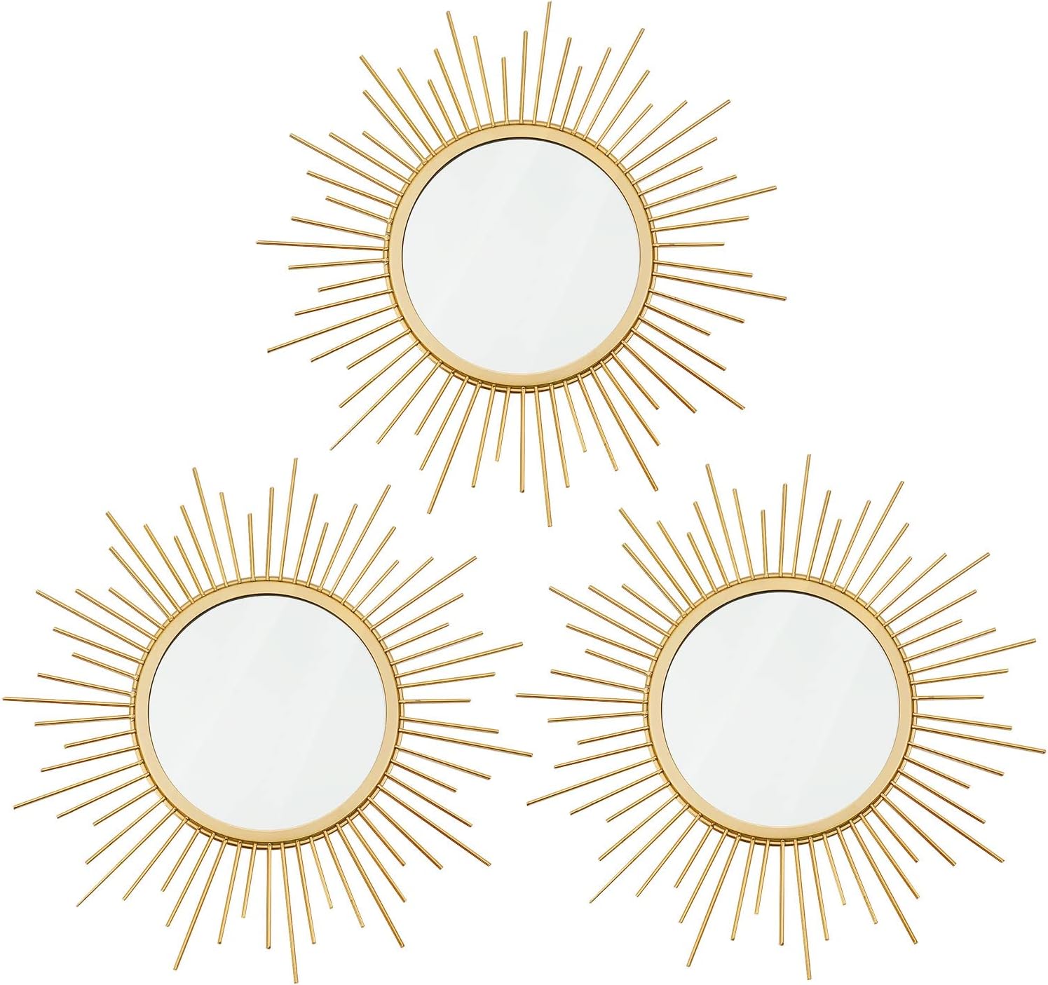 Uaussi 3 Pack Sunburst Wall Mirror Metal Wall Mounted Mirrors Bling Home Decorative Hanging Wall Art for Living Room Bedroom-Sunburst Gold