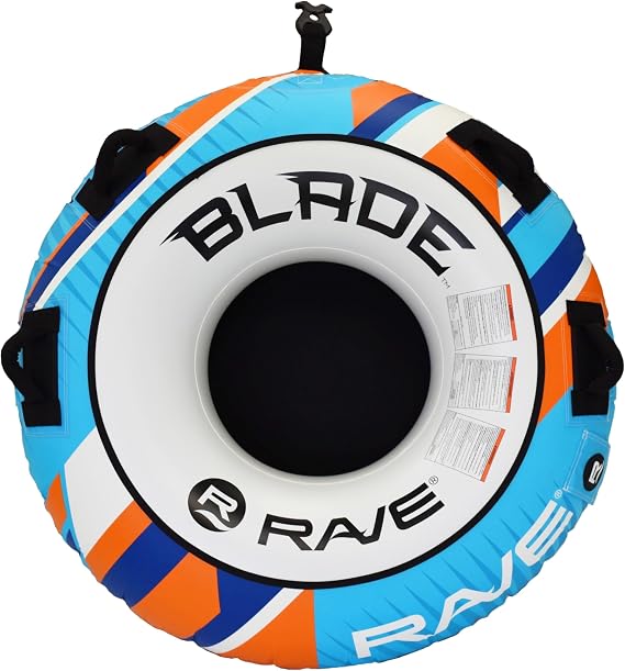 RAVE Sports Blade Inflatable Towable Tube, 1 Rider, Unique Skim-Fast Bottom Coating, Nylon Cover, Four Foam-Filled Reinforced Handles, Quick Connect Tow Point, Boat Tubes and Towables, Stable Ride