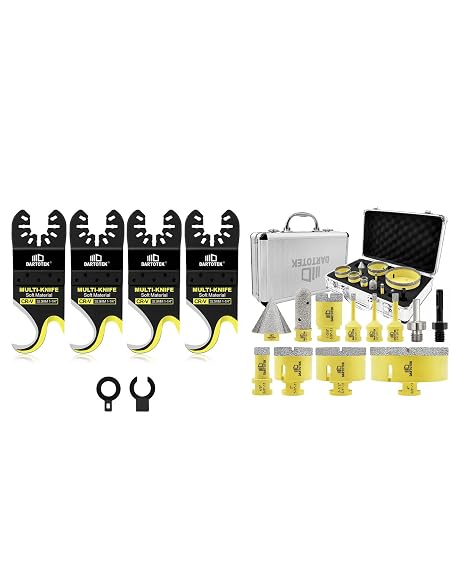 DARTOTEK 4pcs Oscillating Multi Tool Hook Knife Blade and Diamond Core Drill Bits Set 12PCS 
