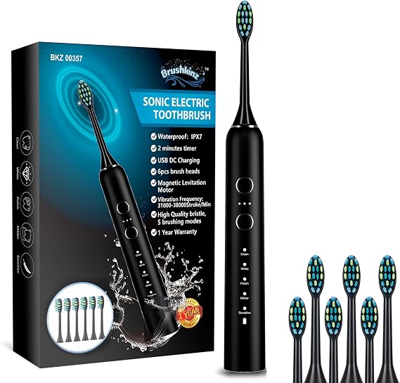 Sonic Electric Toothbrush Black - 5 Modes with Smart Timer - Soft Bristle USB Rechargeable Toothbrush for Adults - Power Vibrating Toothbrush for Dental Oral Care - Lasts 60 Days