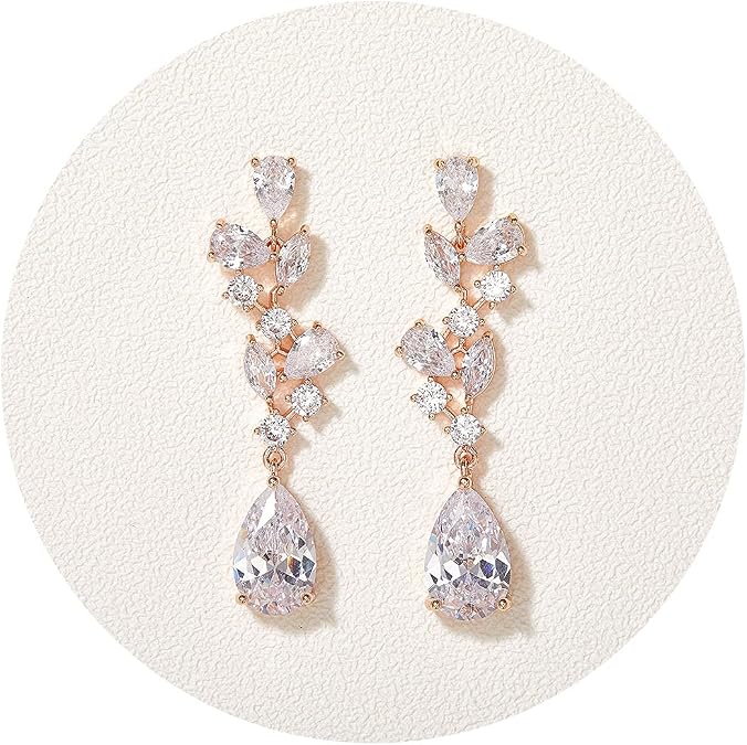 SWEEETV Bridal Wedding Earrings for Brides Bridesmaides-Marquise Teardrop Earrings for Women, Cubic Zirconia Drop and Dangle Earrings for Prom or Pageant,Jewelry
